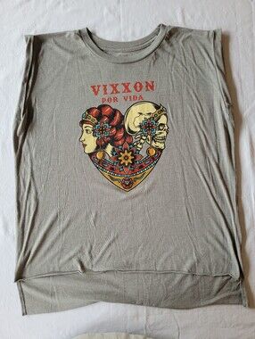 Vixxon Por Vida Graphic Muscle Tee - Graygreen Size M